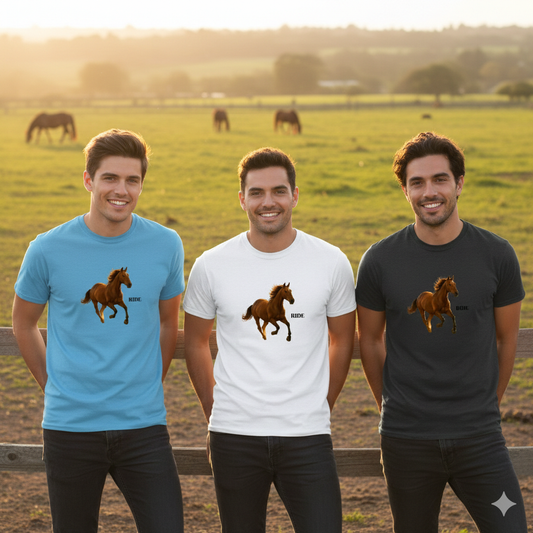 RIDE Brown horse T-Hemp vir Mans en Dames